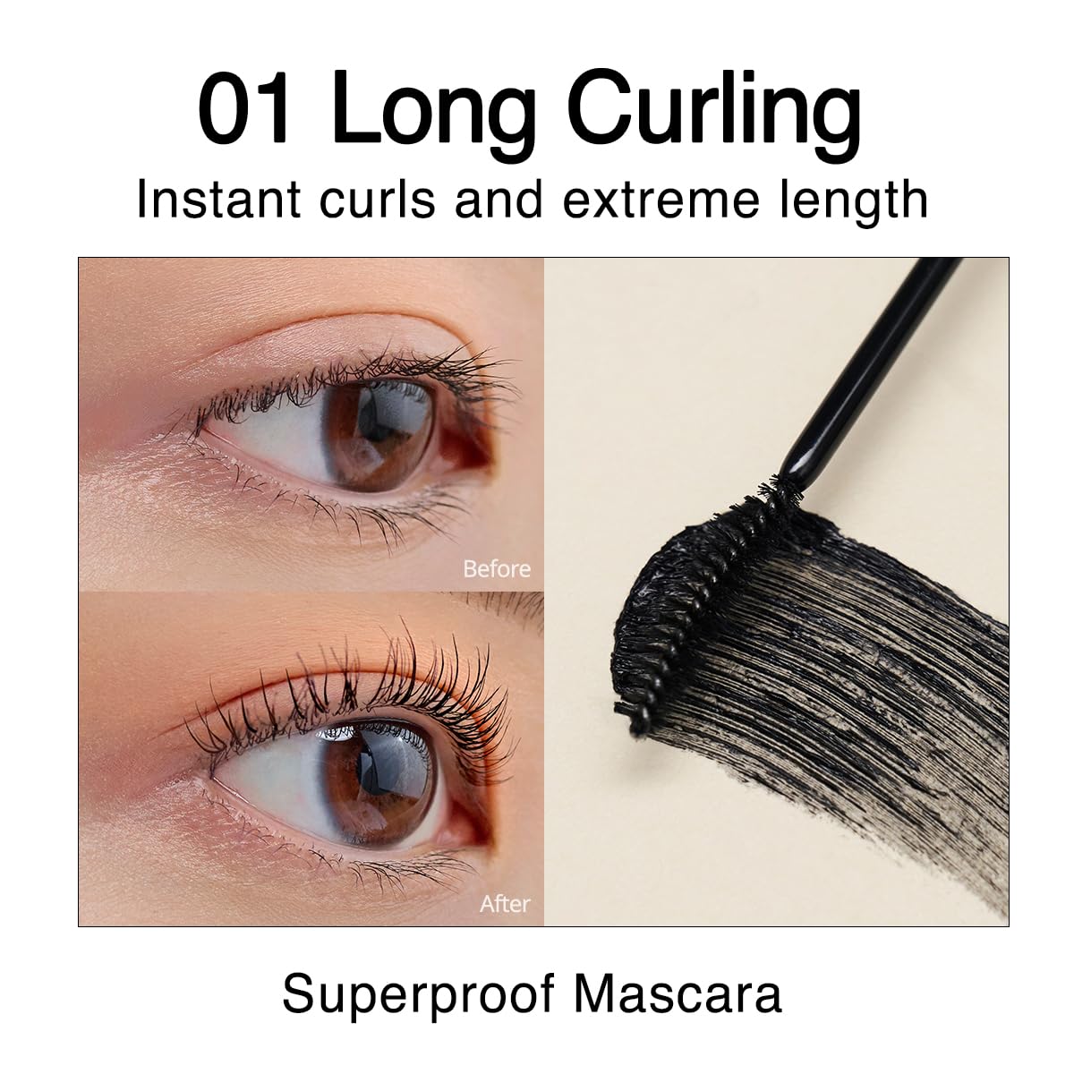 CLIO Kill Lash Superproof Mascara, Waterproof Lengthening Mascara with Slim Curved Brush for Straight Lashes, Smudge-Resistant Long Wear, Lifted Curl and Clean Separation (001 Long Curling)